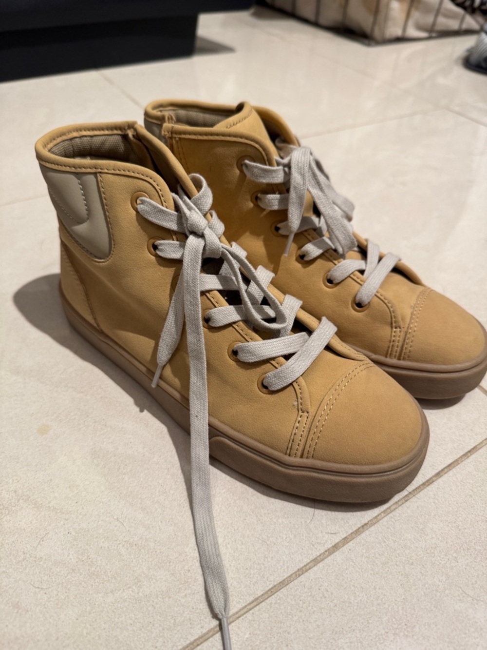 Kids Tan High-Top Sneakers Boots - Casual Lace-Up